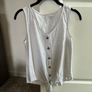 LOFT Outlet XS White and Green Striped Button Tank Top